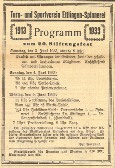 Programm Spinnerei Sportfest 1933