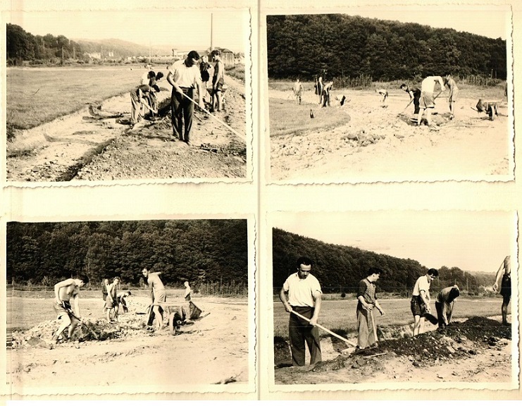 Arbeiten am Sportplatz 1956