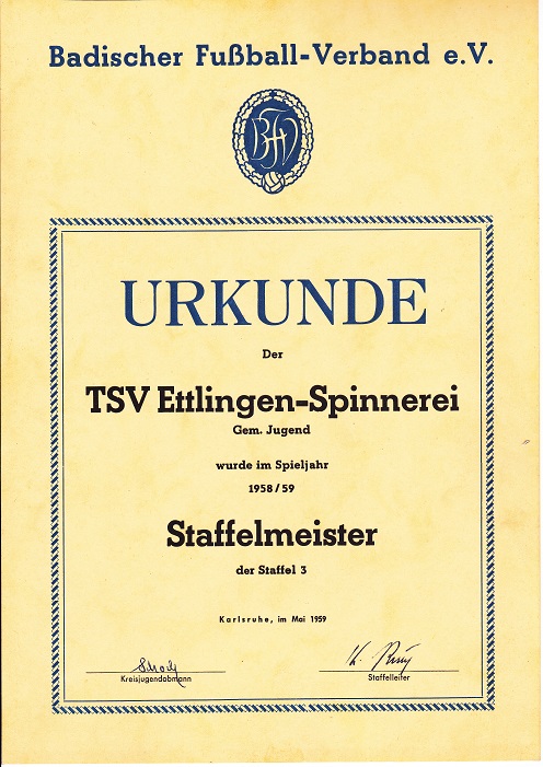 Urkunde 1959 Staffelmeister