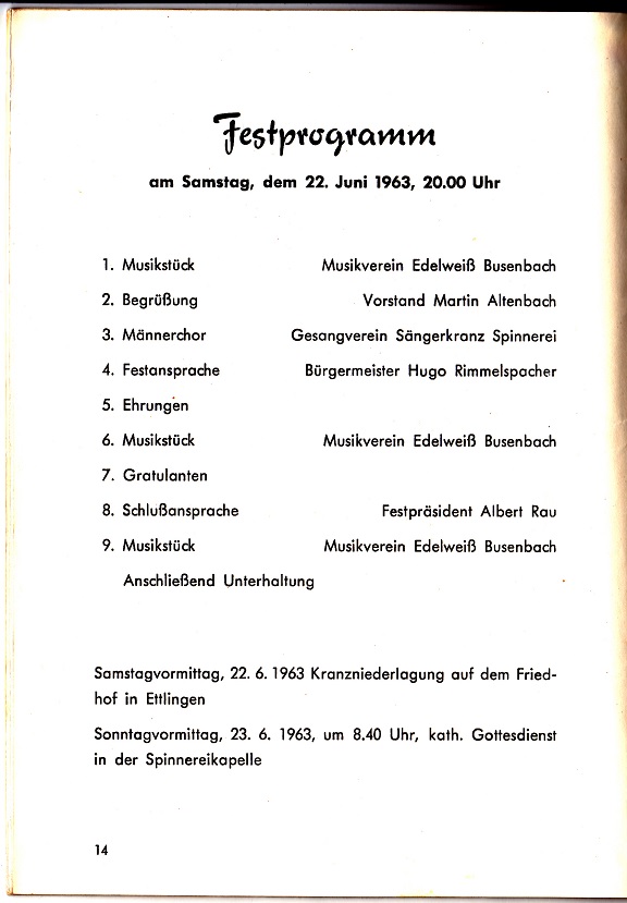 Festprogramm 50 Jahre TSV Spinnerei