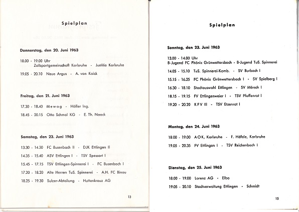 1963: Spielplan 50 Jahre TSV Spinnerei